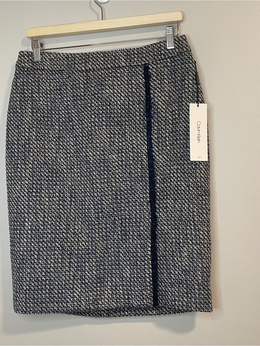 Calvin Klein Navy & White Tweed Pencil Skirt with Navy Trim